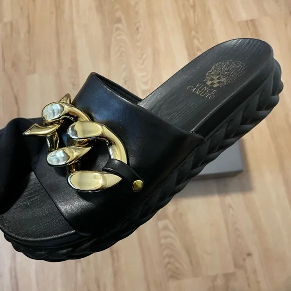 Vince Camuto Black and Gold Chain Mules - Picture 3 of 3